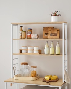 VASAGLE Raft de bucatarie cu spatiu pentru cuptorul cu microunde, 6 rafturi, otel, industrial, 40x80x167cm, maro stejar si alb - Img 4