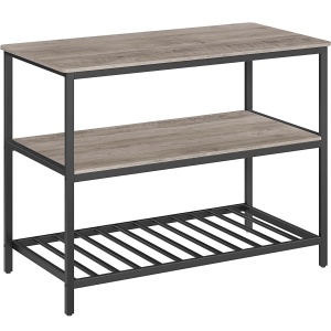 VASAGLE Raft de bucatarie tip insula, cadru de otel cu 3 nivele, stil industrial, 60x120x90cm, gri stejar - Img 1