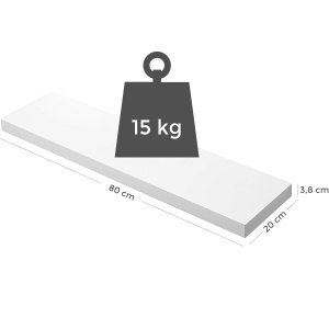 VASAGLE Raft de perete suspendat plutitor, MDF, sistem montare inclus, 80x20x4cm, alb - Img 3