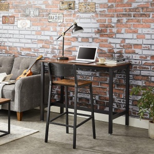 VASAGLE Set 2 scaune de bar, inalte cu spatar, cadru metalic, sezut MDF, industrial, 51x43x97cm, maro rustic si negru - Img 4