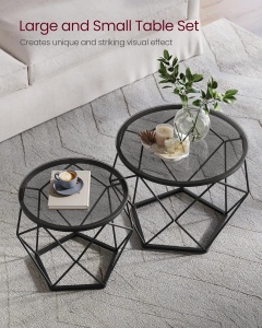 VASAGLE Set de 2 mese de cafea rotunde, cadru otel si blat detasabil din sticla, 40cm si 50cm, negru - Img 4