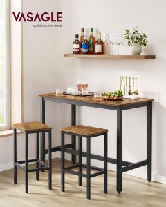 VASAGLE Set masa de bar cu 2 scaune, cadru din otel, blat lemn, stil industrial, 120x60x90cm, maro rustic - Img 4