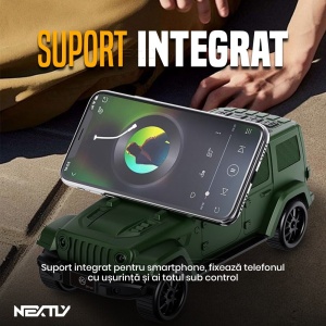 Boxa portabila, DV-V8, design masina, aspect realist, iluminare faruri, suport telefon, Bluetooth 5.3, radio FM/port USB/TF Card, 8W, negru/albastru - Img 4