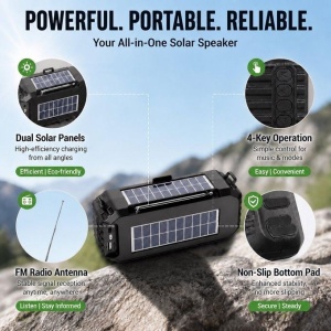 Boxa portabila solara SE-T02, Bluetooth 5.0, 1500mAh, autonomie pana la 6 ore, incarcare solara, USB, TF Card, negru - Img 4