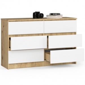 Comodă pentru sufragerie Stejar Artisan 120 cm 6 sertare Alb Mat 120x40x77 cm - Img 2