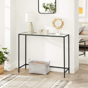Consola cu blat din sticla securizata, Vasagle, 100 × 35 × 80 cm, negru - Img 4
