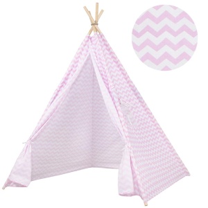 Cort copii Sersimo stil indian Teepee Tent cu fereastra, alb roz zig zag - Img 2