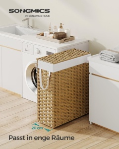 Cos pentru rufe Songmics, 55 L, ratan, capac & manere - Img 3