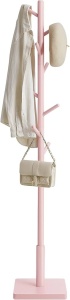 Cuier din lemn masiv tip pom, Vasagle, 8 carlige, 175 cm, roz