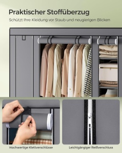 Dulap textil portabil Songmics, 150x45x175 cm, gri - Img 6