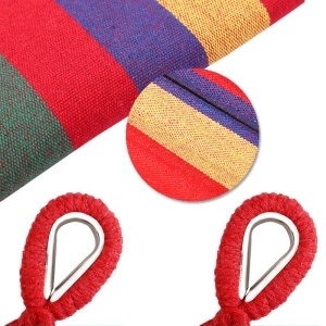 Hamac dublu cu bara lemn Sersimo, 260x150 cm, multicolor - Img 2