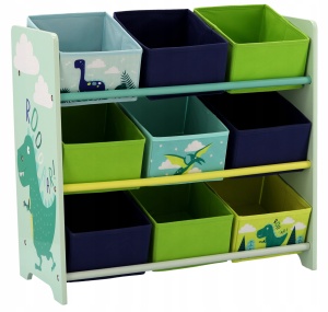 Raft depozitare si organizare jucarii, 9 compartimente, verde albastru - Img 2