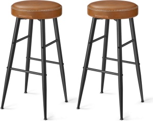 Set 2 scaune de bar, 45 x 45 x 76 cm, sezut tapitat, maro inchis