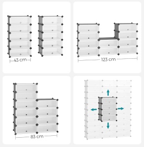 SONGMICS Dulap de depozitare pantofi modular, configurabil cu 10 compartimente, 43x31x173 cm, gri - Img 4