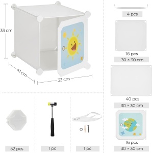 SONGMICS Dulap modular de depozitare jucarii, 16 cuburi cu usi, 123x41x123cm, alb - Img 2