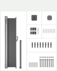 SONGMICS Paravan lateral pentru intimitate, extensibil, sistem fixare inclus, 160x450cm, gri - Img 3