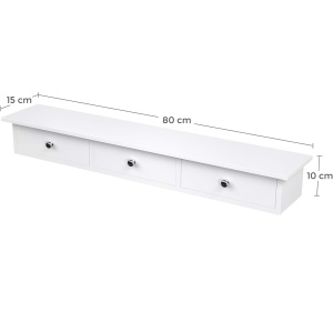 SONGMICS Raft de perete plutitor cu 3 sertare, din MDF lucios, 80x15x10 cm, alb - Img 3