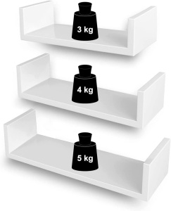 SONGMICS Rafturi plutitoare de perete, set 3 bucati, MDF, 30, 35 si 40 cm, alb - Img 4