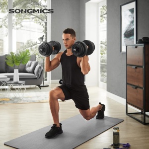 SONGMICS set gantere reglabile 2 in 1, 20 kg, cu bara extensie pentru haltera, discuri cu umplutura beton, negru - Img 2