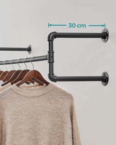SONGMICS Sina metalica de agatat haine, montare pe perete, aspect industrial, 112x30x30cm, negru - Img 4