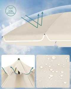 SONGMICS Umbrela terasa gradina sau plaja, cu inclinare, husa, diametru 160cm, bej - Img 4