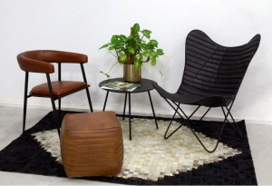 Taburet cub din piele naturala Aubry Gaspard, maro, 40 × 40 × 42 cm - Img 2