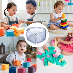 Tarc loc de joaca pentru copii sau bebe, material textil, gri, 130x60cm - Img 3