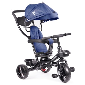 Tricicleta 3in1 105x52x94 cm, cu sezut rotativ 360°, roti fara aer, copertina reglabila, bleumarin - Img 1