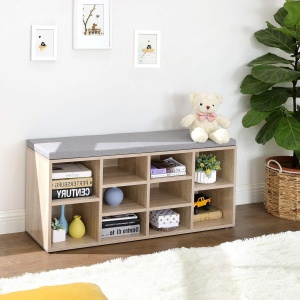 VASAGLE Banca pentru hol cu suport pentru pantofi, 10 compartimente, cu perna, 104x48x30cm, stejar - Img 2