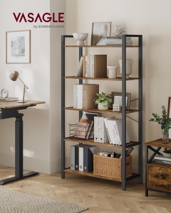 VASAGLE Biblioteca tip scara 80x30x153 cm, 5 rafturi deschise, stil industrial, maro rustic - Img 3