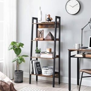VASAGLE Biblioteca tip scara, cadru otel cu 4 polite din MDF, stil industrial, 56x34x138cm, maro rustic si negru - Img 4