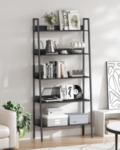 VASAGLE Biblioteca tip scara, cadru otel cu 5 polite, stil industrial, 80x30x170 cm, negru - Img 3