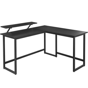 VASAGLE Birou in forma de L cu suport pentru monitor, cadru metalic, 140x130x76cm, negru - Img 1