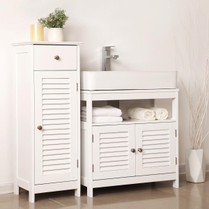 VASAGLE Dulap baie baza lavoar, cu 2 usi, 2 compartimente, alb 60x60x30 cm, alb - Img 3