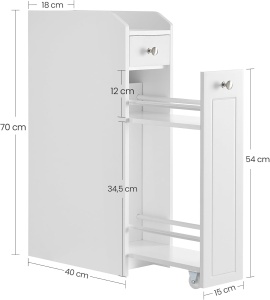 VASAGLE Dulap baie ingust cu sertare si roti, pentru depozitare, MDF, 40x18x70 cm, alb - Img 2