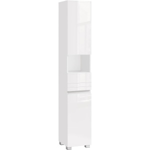 VASAGLE Dulap de baie tip coloana, din MDF, cu sertar si 2 usi, 30x30x170cm, alb - Img 1
