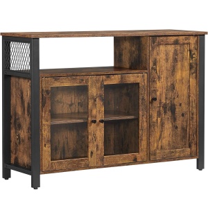 VASAGLE Dulap de depozitare tip bufet, cu 3 usi, stil industrial, 110x33x75cm, maro rustic si negru - Img 1