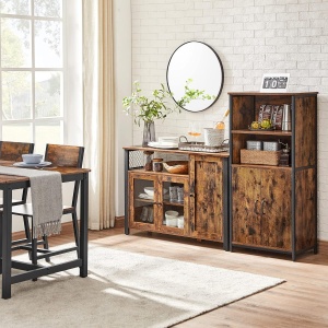 VASAGLE Dulap de depozitare tip bufet, cu 3 usi, stil industrial, 110x33x75cm, maro rustic si negru - Img 3