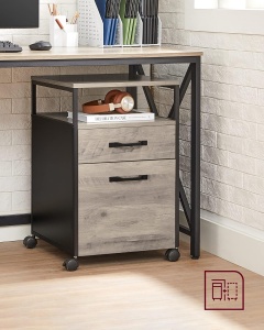 VASAGLE Dulap mobil 42x44x69 cm, cu 2 sertare si roti cu frana, compartiment deschis si suport dosare, PAL si otel, gri si negru - Img 3