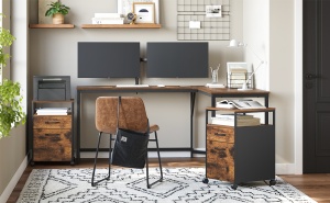 VASAGLE Dulap mobil tip rollbox pentru birouri, cu 2 sertare, stil industrial, 44x42x67cm, maro rustic - Img 3