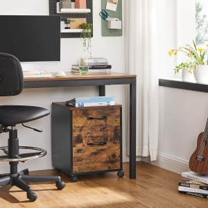 VASAGLE Dulap mobil tip rollbox pentru birouri, cu 2 sertare, stil industrial, 41x40x55cm, maro rustic - Img 2