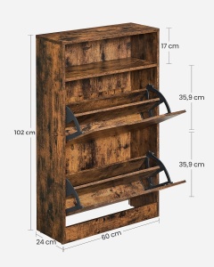 VASAGLE Dulap pantofi cu 2 usi flip, separator reglabil si detasabil, pentru 8-12 perechi, 24x60x102cm, maro rustic - Img 4