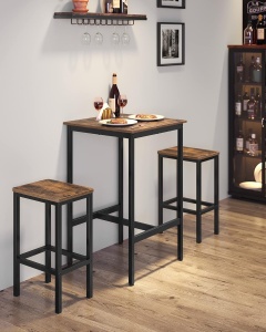 VASAGLE Masa de bar pentru bucatarie, patrata, inalta, cadru de otel, 60x60x92cm, stil industrial, maro rustic si negru - Img 4