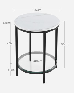 VASAGLE Masa rotunda, cu cadru de otel, noptiera, 45x55cm, negru cu blat alb aspect marmura - Img 3
