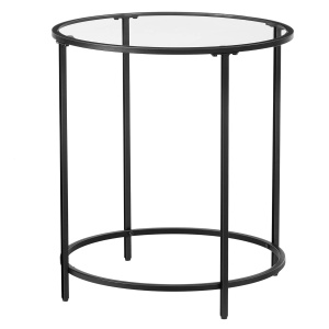 VASAGLE Masa rotunda, din sticla securizata cu cadru de otel, noptiera, 50x50x55cm, negru - Img 1