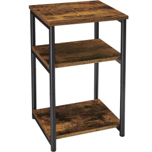 VASAGLE Noptiera cu 3 nivele pentru dormitor, cadru din otel, design industrial, 34x30x58cm, maro rustic - Img 1
