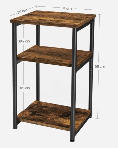 VASAGLE Noptiera cu 3 nivele pentru dormitor, cadru din otel, design industrial, 34x30x58cm, maro rustic - Img 3