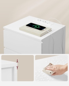 VASAGLE Noptiera cu 3 sertare, din PAL, cu 2 prize si 2 porturi USB, 40x35x59 cm, alb - Img 3
