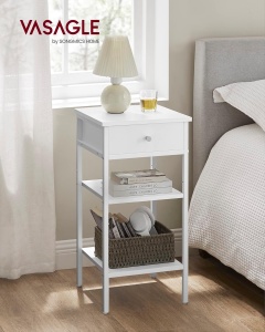 VASAGLE Noptiera cu sertar pentru dormitor, design scandinav, 35x35x70cm, alb - Img 2
