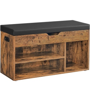 VASAGLE Pantofar cu banca, capitonata, 3 compartimente, sarcina 150 kg, 30x80x44cm, vintage, maro inchis - Img 1